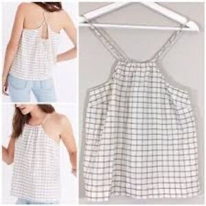 Madewell Plaid Halter Cami Top XS Cream Windowpane Tie Back Cotton Tank
